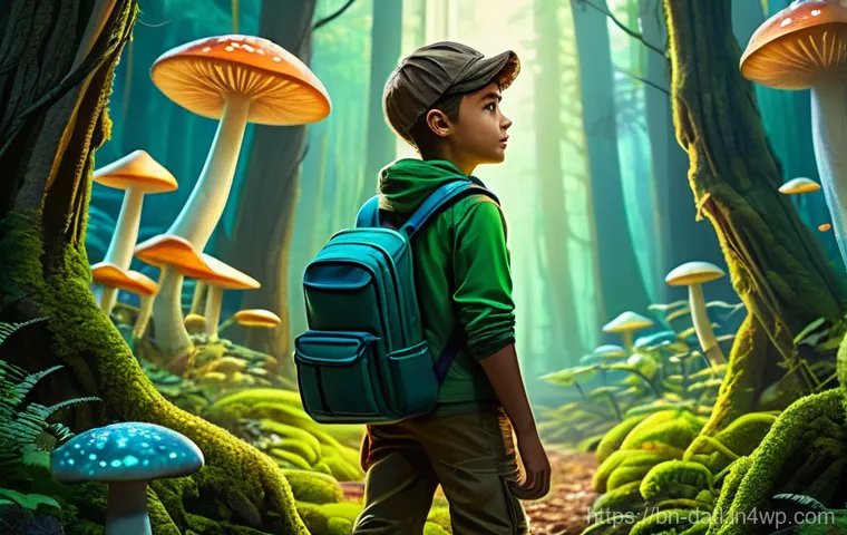 디지털 제작 사례 연구 성공적인 제작자들의 이야기 - A vibrant digital painting of a young, gender-neutral explorer, approximately 10-12 years old, stand...