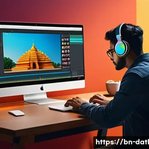 디지털 제작자 운동에서의 온라인 플랫폼 비교 - A vibrant digital workspace scene showing a creative Bengali content creator using a sleek laptop an...